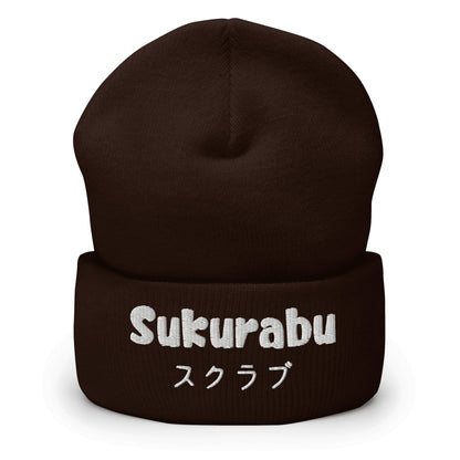 "Sukurabu" (Scrub) Cuffed Beanie Sage Graphics Brown 